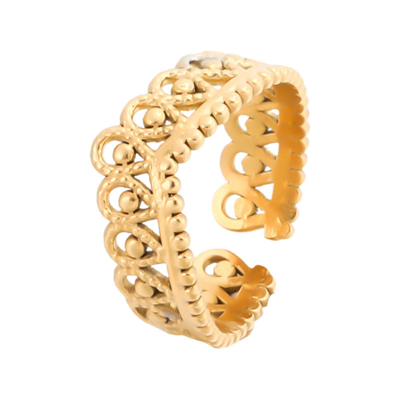 Sweet Vintage Adjustable Crown Plated Titanium Steel Ring for Women