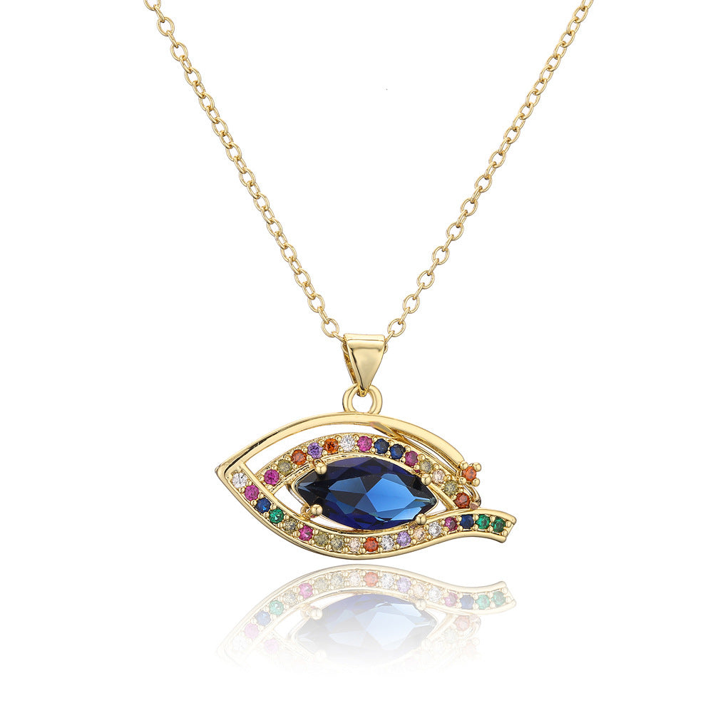 Luxury Geometric Eye Pendant Necklace with Micro-Inlaid Cubic Zirconia on Brass Cable Chain