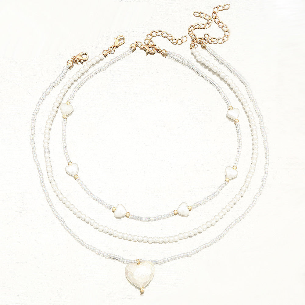 Set di collane con pendente a forma di cuore, dolci e carine, per bambine, con catenina a perline rotonde in stile principessa