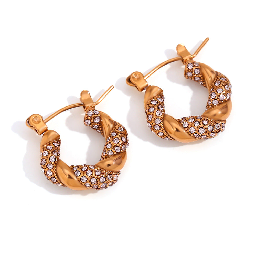 Orecchini a cerchio geometrici alla moda in acciaio inossidabile da donna con placcatura in oro 18 carati e intarsio di zirconi