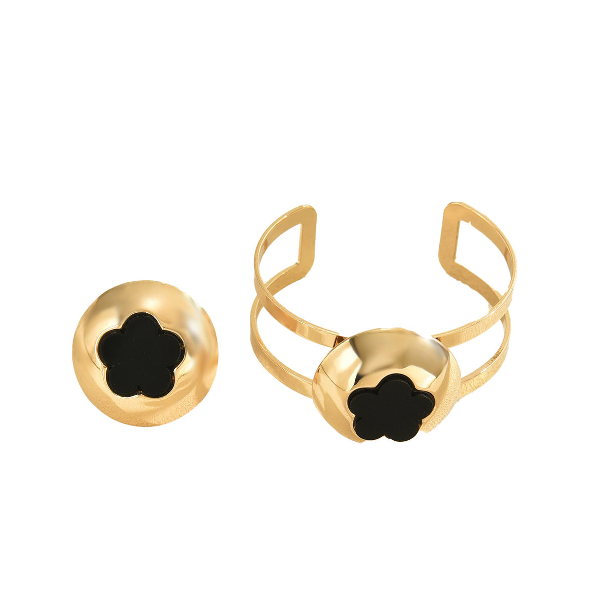 Set anello e bracciale in lega in stile floreale minimalista con intarsio a fiore di prugno da donna