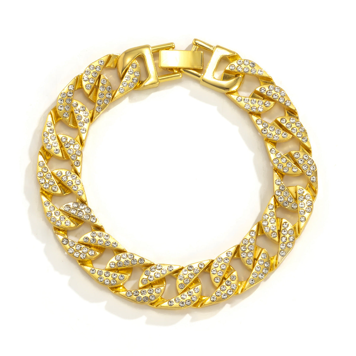 Vintage Punk Hip-hop Geometric Rhinestone Inlay Alloy Cuban Link Chain Bracelet for Women