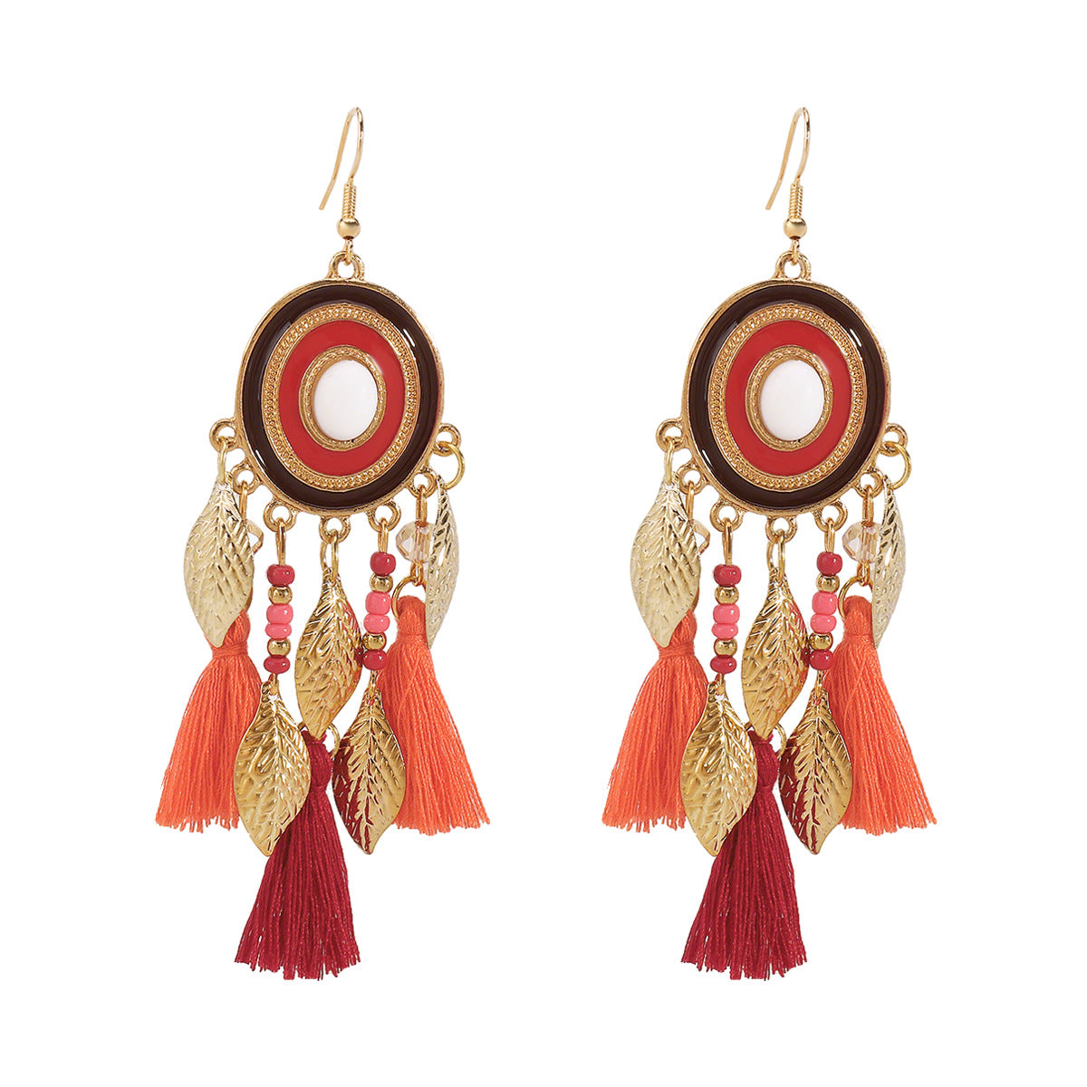 Pendientes bohemios vintage étnicos geométricos con borlas para mujer en aleación de zinc con acabado chapado