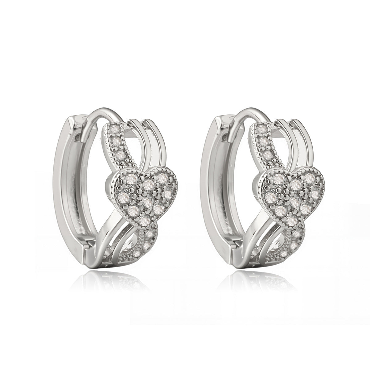 Pendientes de aro minimalistas de cobre chapado en oro con circonitas incrustadas en forma de corazón geométrico para mujer