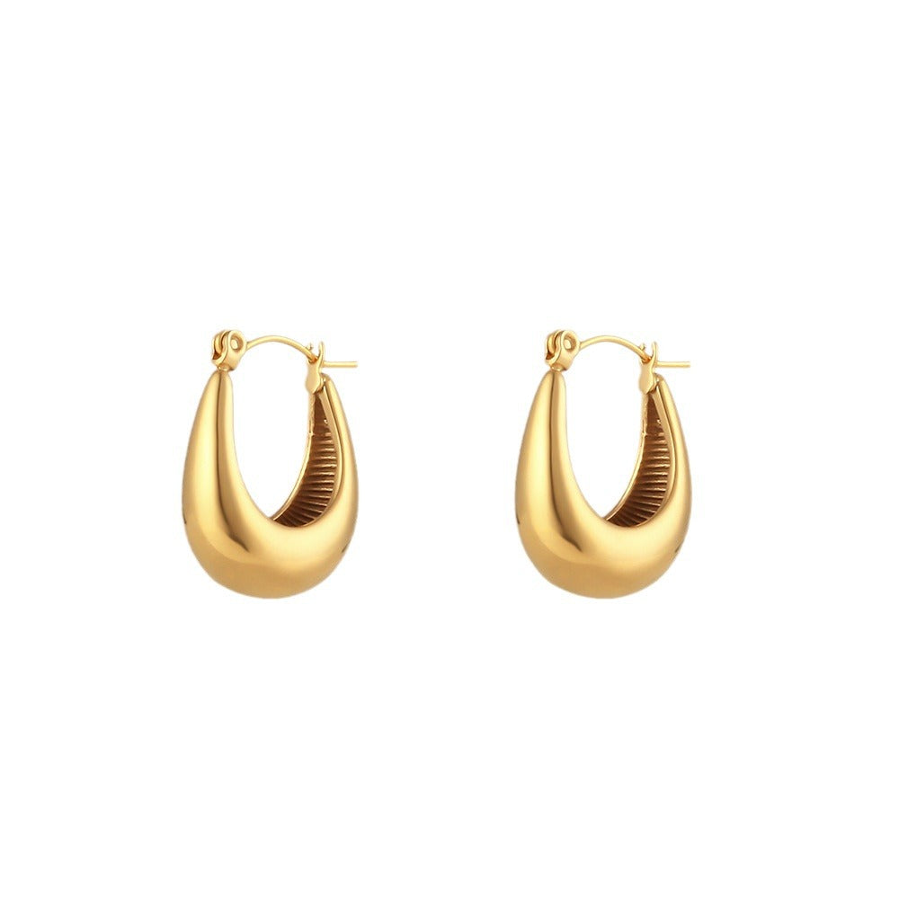 Fashionable Geometric Stainless Steel Hollow Polished U-Shaped Hoop Earrings for Women