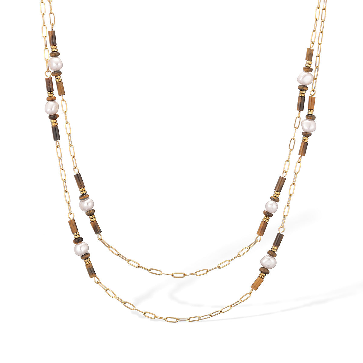 Collar minimalista geométrico de acero inoxidable con cuentas para mujer con chapado en oro de 18 quilates, cadena versátil hasta la clavícula
