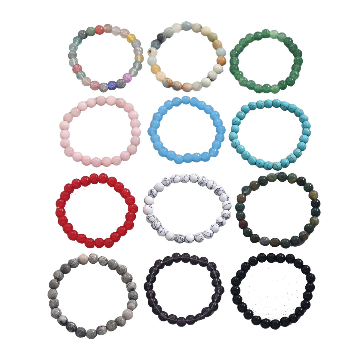 Braccialetti a set con forme geometriche alla moda e pietre naturali, design intrecciato, per uomo e donna