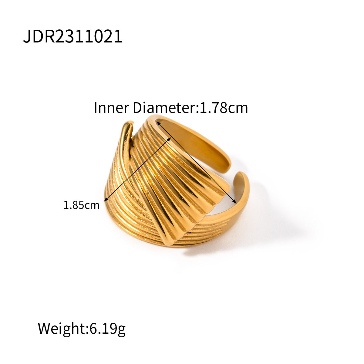 Minimalist Geometric Stainless Steel Ring with 18K Gold Plating and Woven Texture for Women