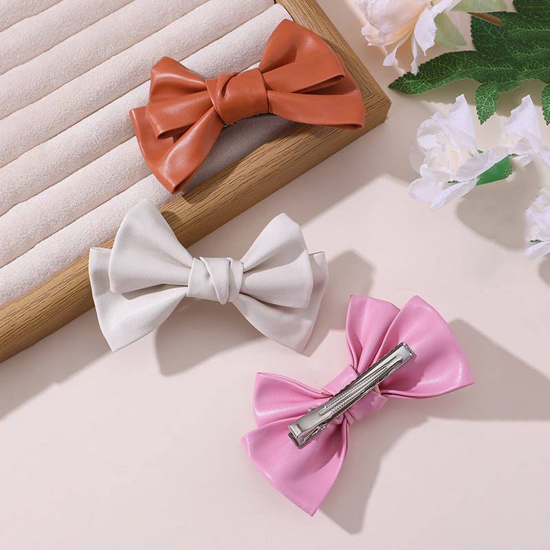 Natural Style Bow-Shaped Hair Clip for Kids Made of Fabric with Ruffled and Mesh Details Spring Clamp Hair Accessory