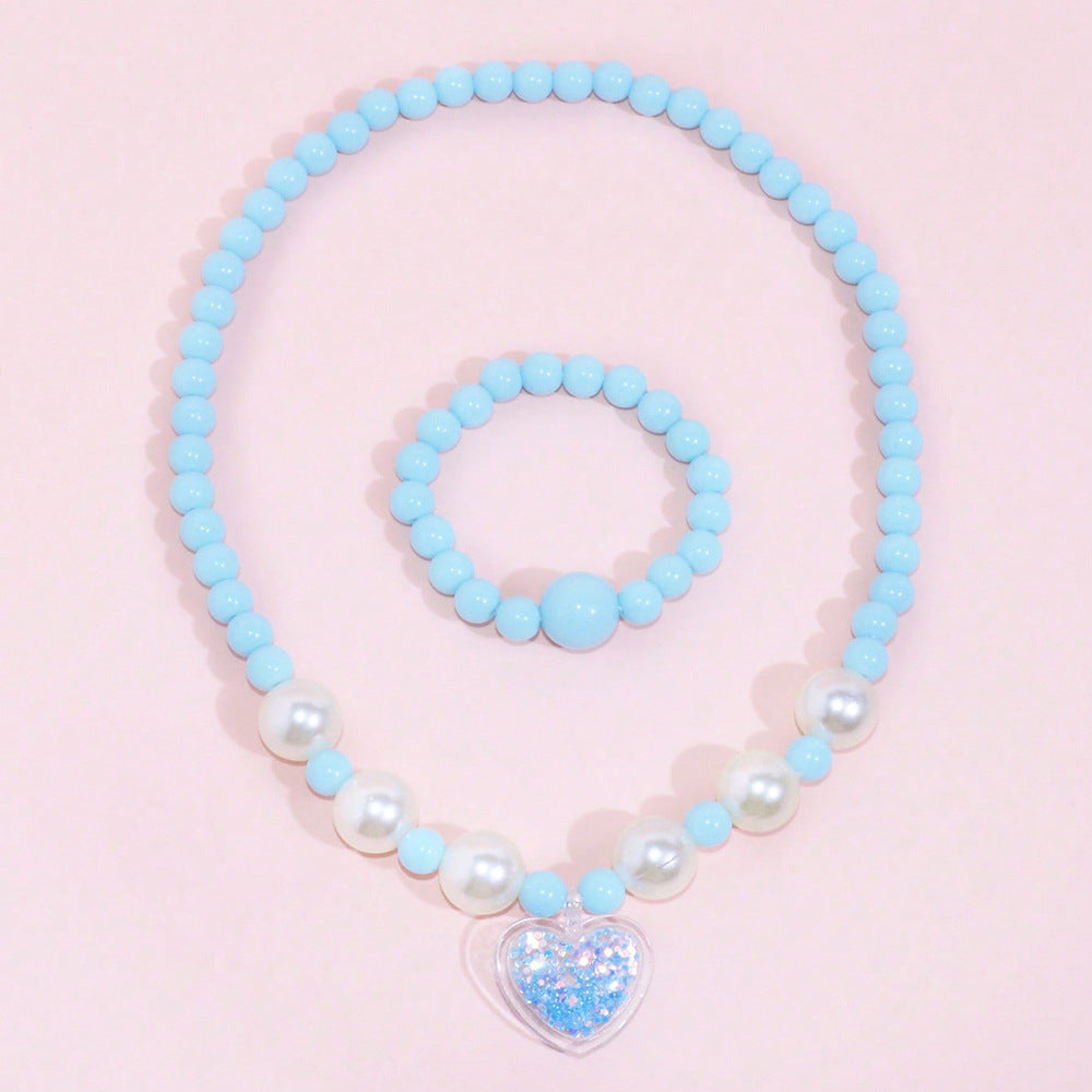 Dulce collar de resina con forma de corazón para niños con cadena de cuentas redondas, longitud ajustable, accesorio estilo princesa