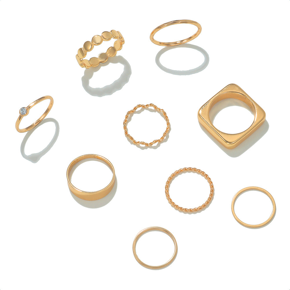 Geometric Rhinestone Inlay Plated Alloy Ring Set for Women
