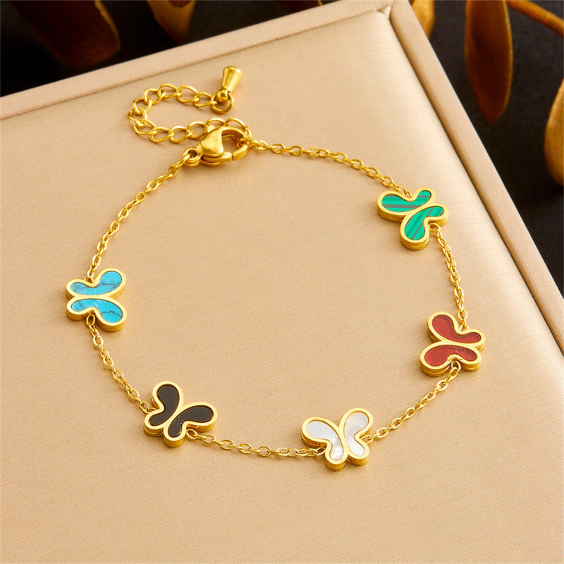 Minimalist Colorful Butterfly Stainless Steel Plated Jewelry Set for Women