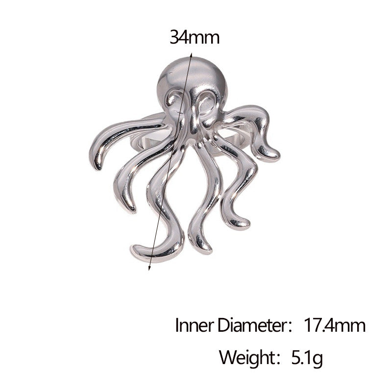 Minimalist 18K Gold Plated Stainless Steel Octopus Open Ring for Women