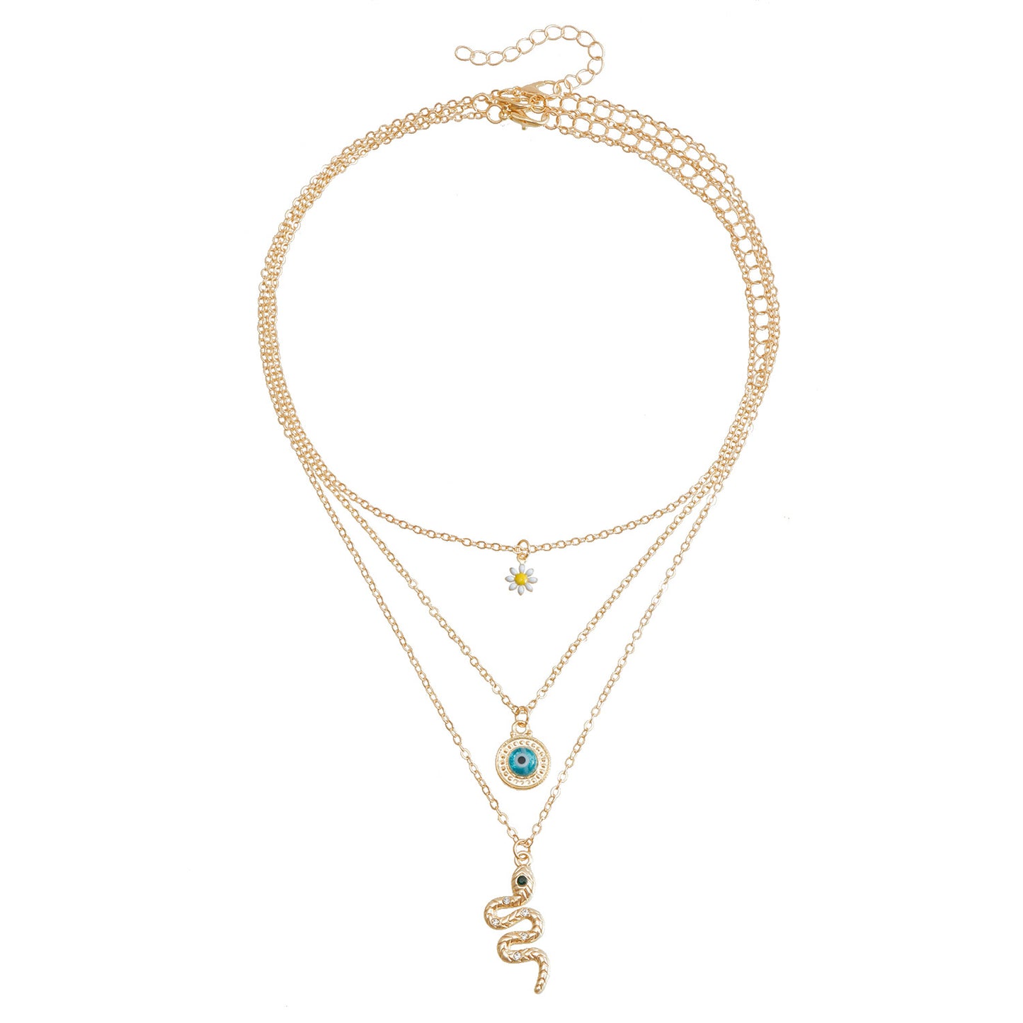 Fashionable Snake-Shaped Evil Eye Pendant Necklace for Women with Alloy Body and Electroplated Finish