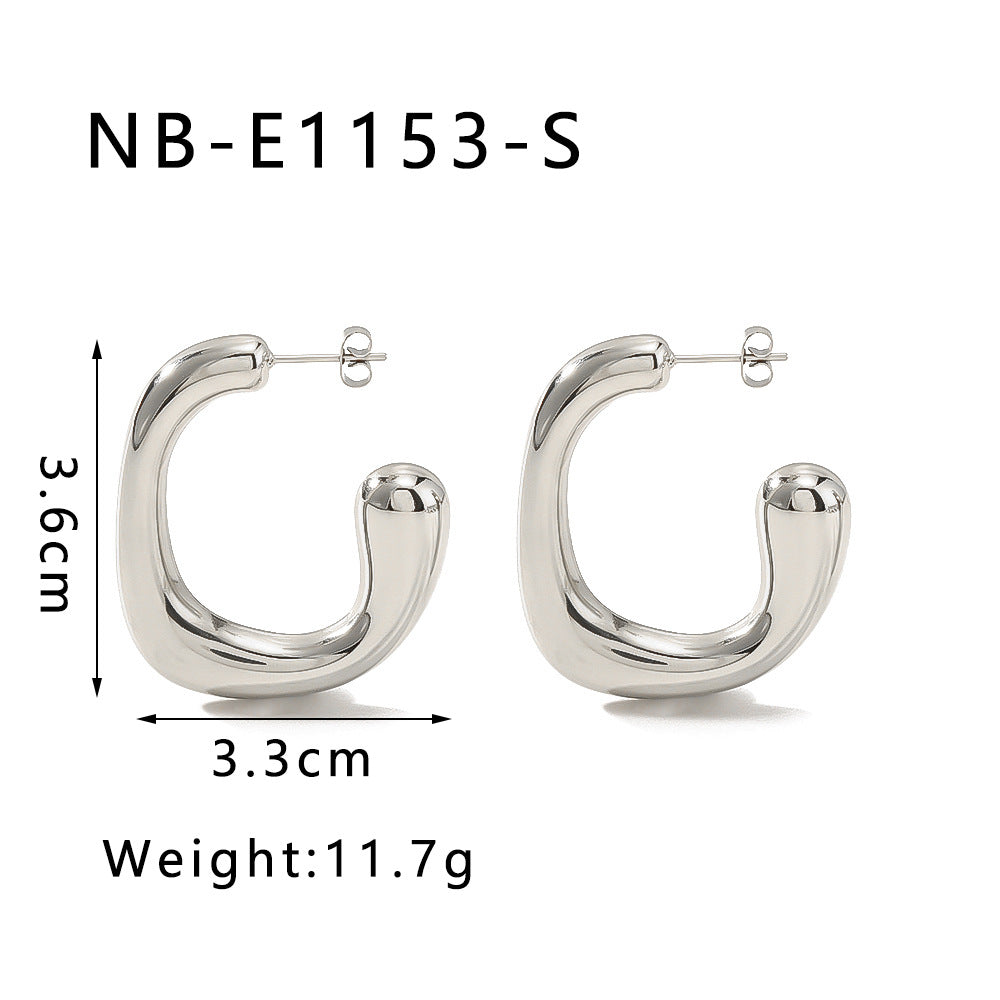 Minimalist Geometric C-Shaped Stainless Steel Hypoallergenic Earrings with 18K Vacuum Plating