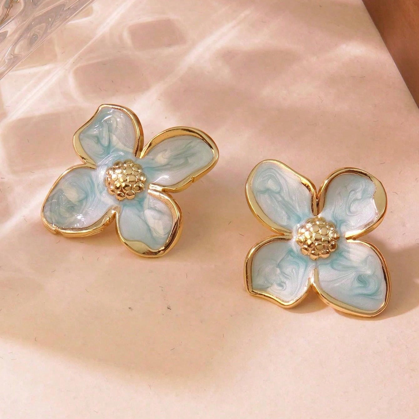 Vintage Sweet Floral Drip Oil Titanium Steel Earrings for Women