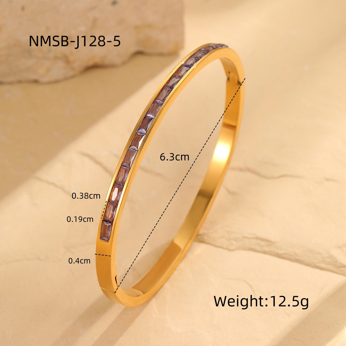 Elegante Pulsera Geométrica de Acero Inoxidable con Incrustaciones de Zirconia de Colores y Acabado Bañado para Mujer