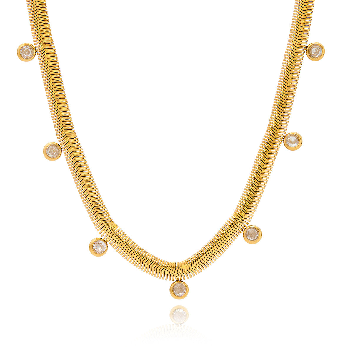 Collana da donna in acciaio inossidabile placcato oro 18 carati con zirconi, dal design geometrico di lusso