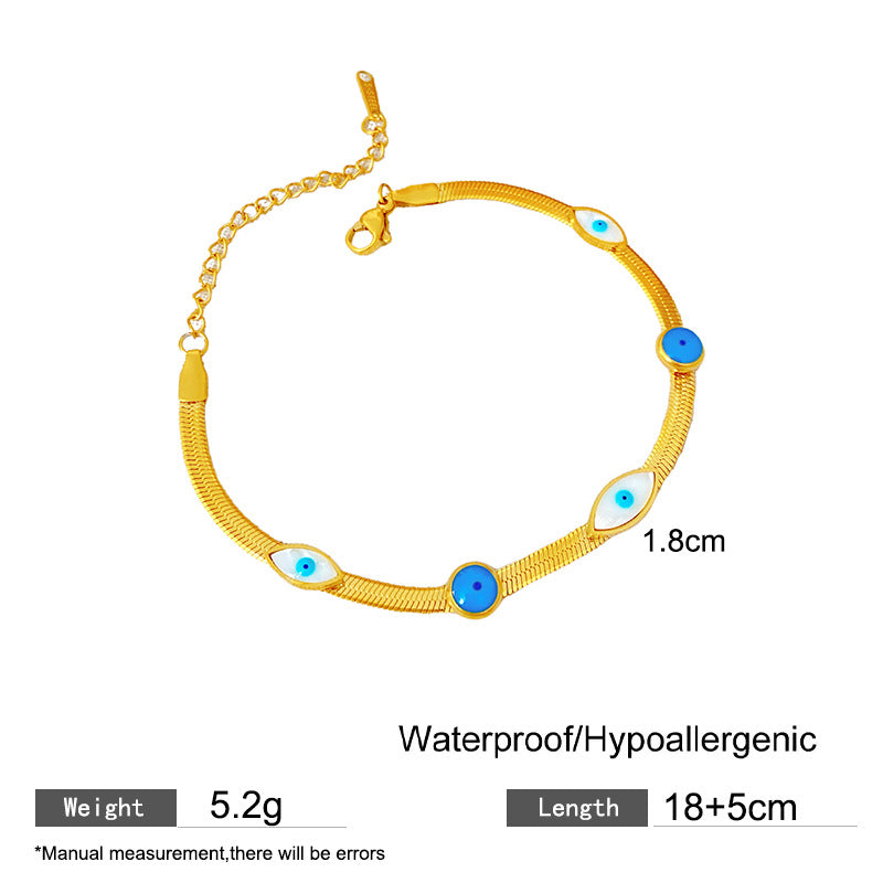 Minimalist Vintage Bohemian Geometric Plated Titanium Steel Bracelet with Blue and White Eye Design