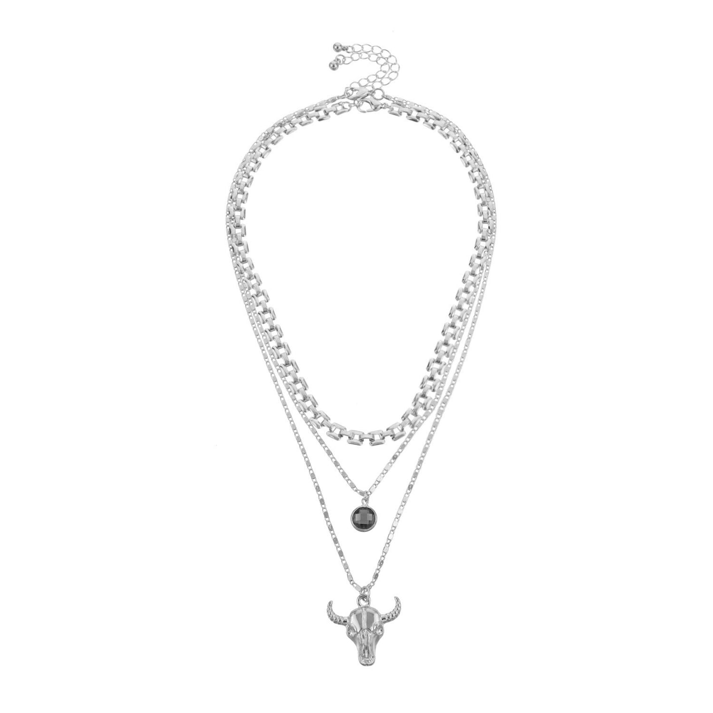 Fashion Double-Layer Bull Pendant Necklace for Women in Alloy with Plated Finish
