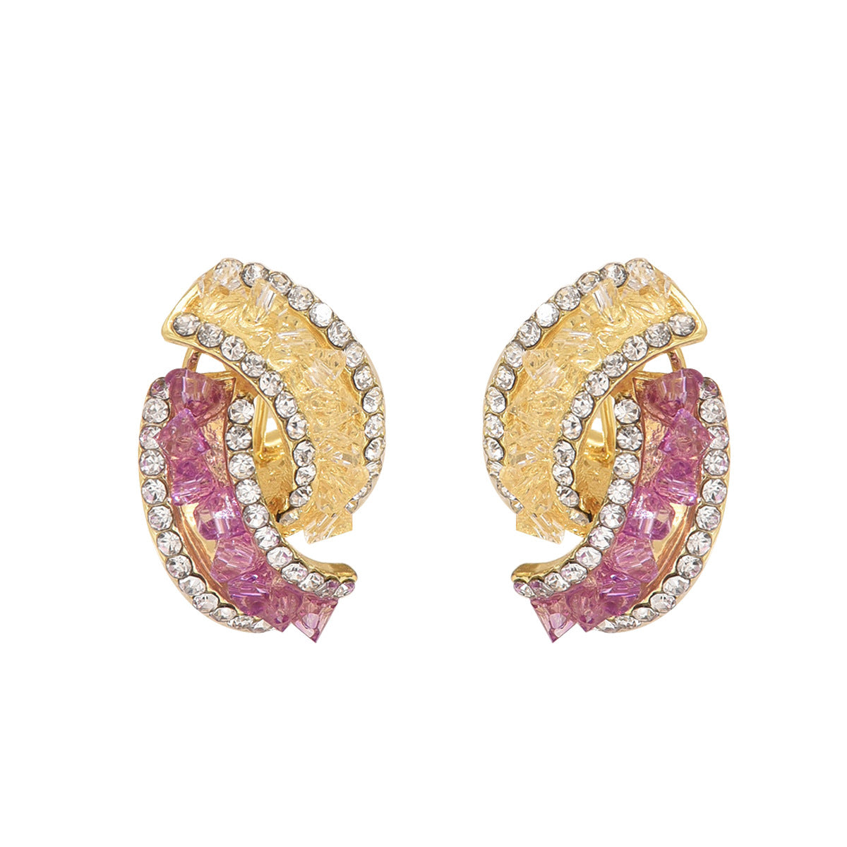 Pendientes de Tachuela Geométricos en Forma de U de Aleación de Zinc con Incrustaciones de Diamantes de Imitación para Mujeres, Ropa de Oficina Moderna y Versátil