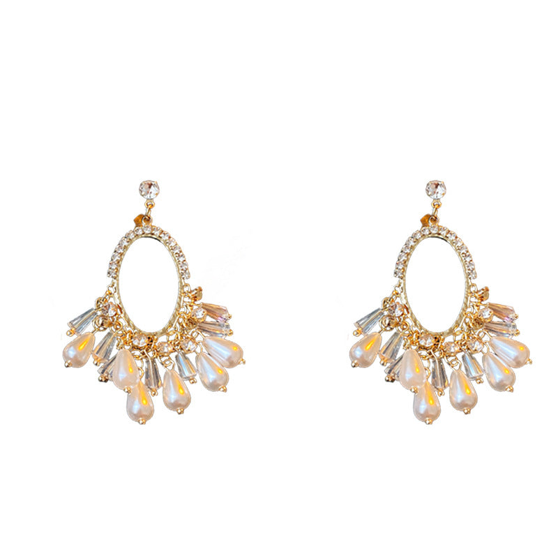 Vintage Elegant Oval Pearl Dangle Earrings with Silver-Plated Brass Hoops and Natural-Inspired Design