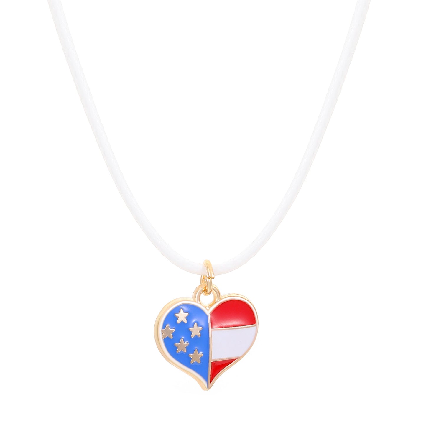 Patriotic Heart Star Letter Alloy Pendant Necklace for Unisex