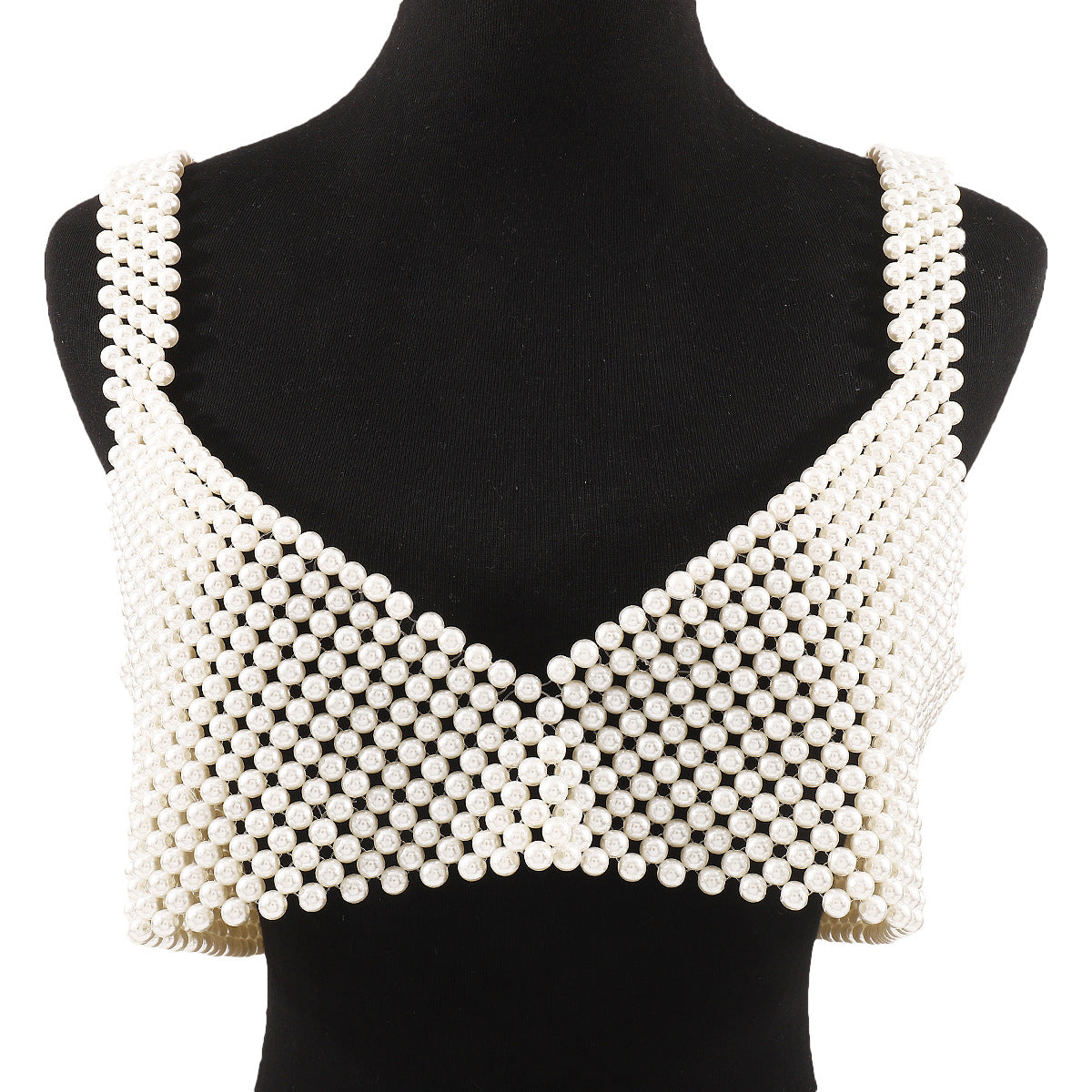 Sweet and Edgy Geometric Pearl Body Chain for Women with Beaded Weave Design