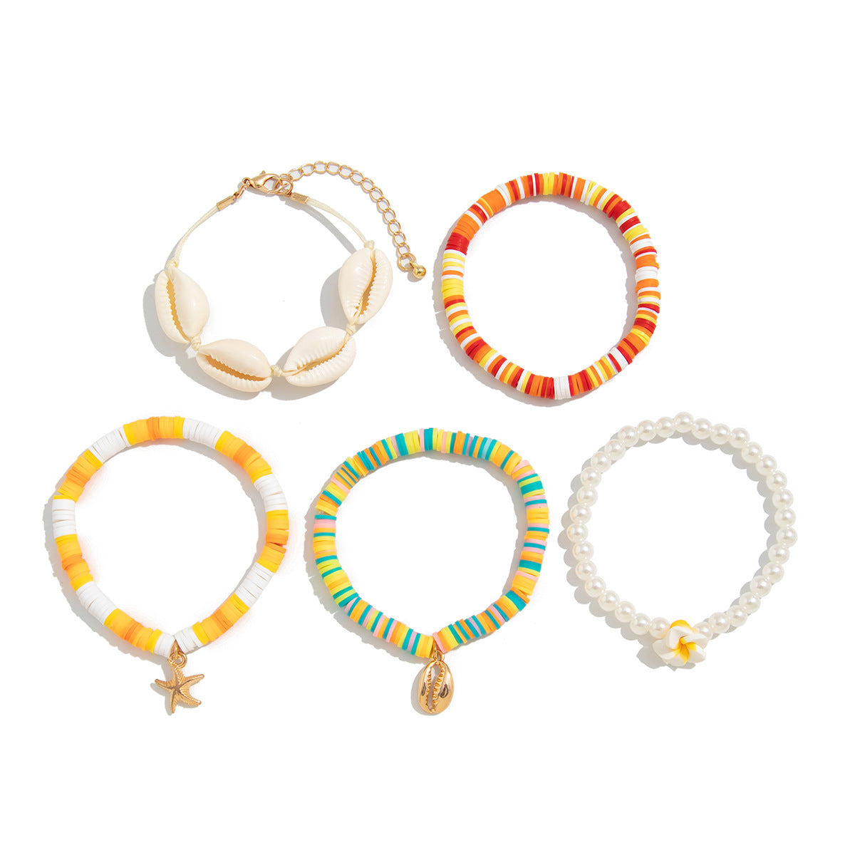 Bohemian Vintage Resin Floral Shell Pearl Alloy Plated Bracelet for Women