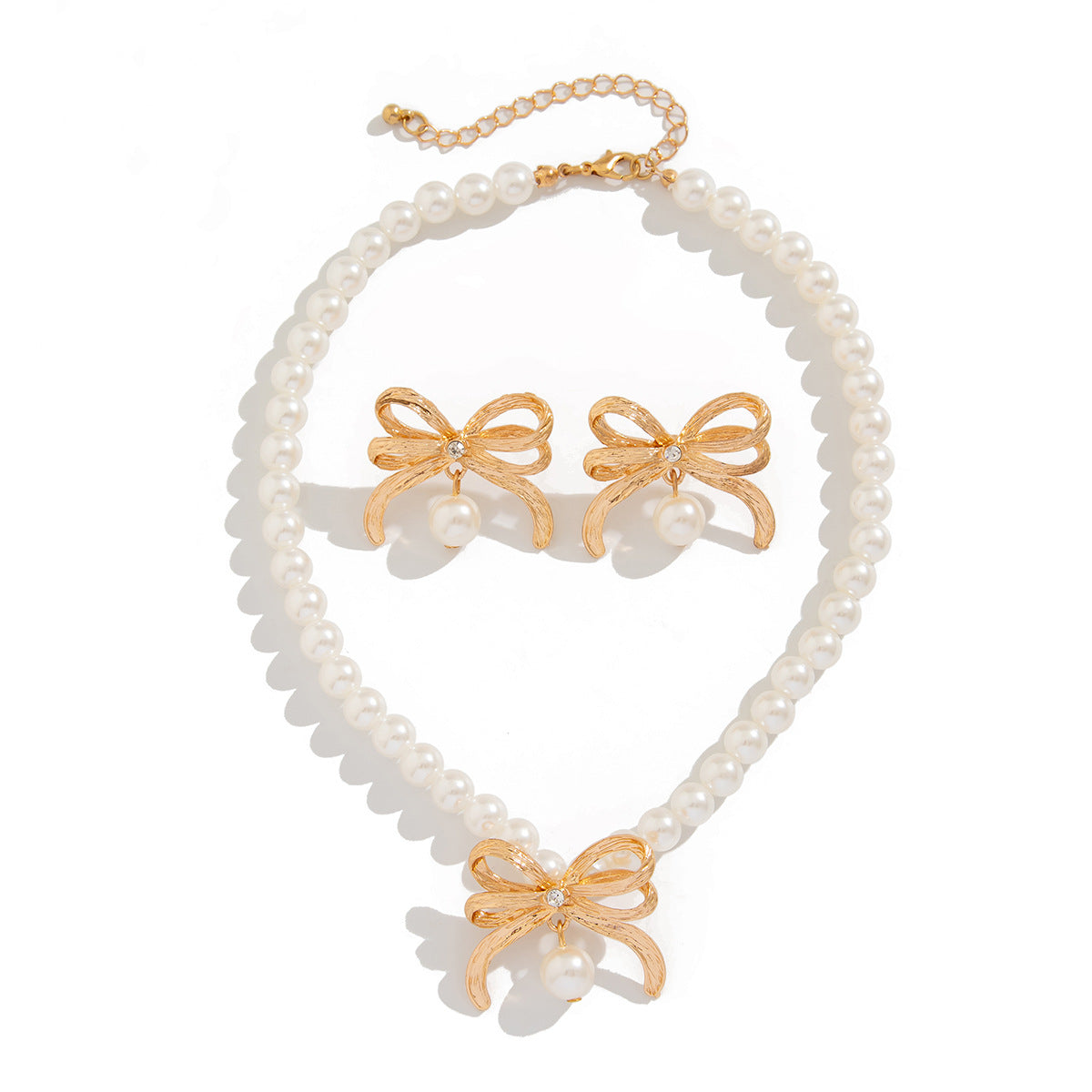 Luxury Elegant Geometric Alloy Bowknot Faux Pearl Ball Chain Necklace for Women