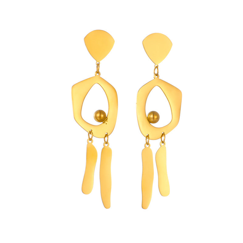 Minimalist Geometric Irregular Round Pendant Earrings in Titanium Steel with Plated Finish for Women