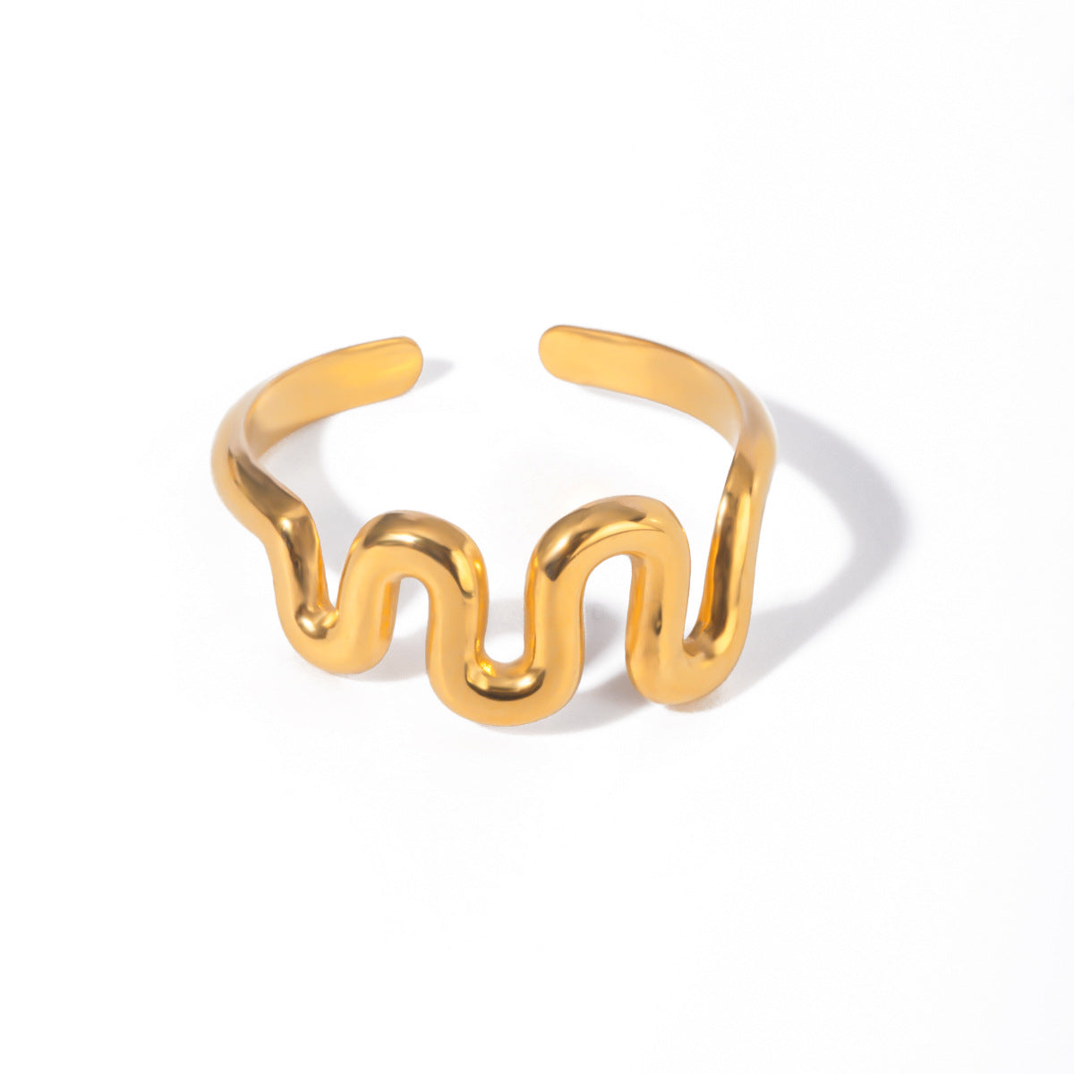 18K Gold Plated Wavy Abstract Stainless Steel Ring for Women