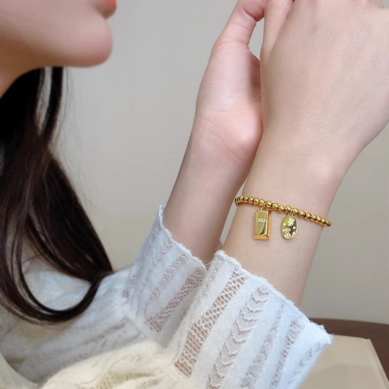 Original Design Letter-Style Titanium Steel Plated Elastic Bracelet with Floral Petal Detail for Women and Men