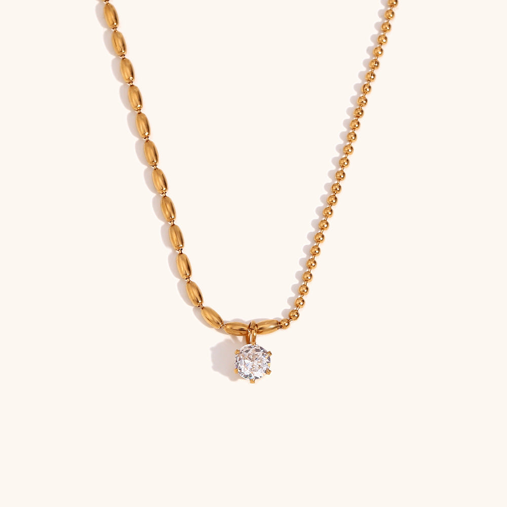 Minimalist Asymmetrical Geometric Pendant Necklace for Women Stainless Steel with 18K Gold Plating and Zircon Accents