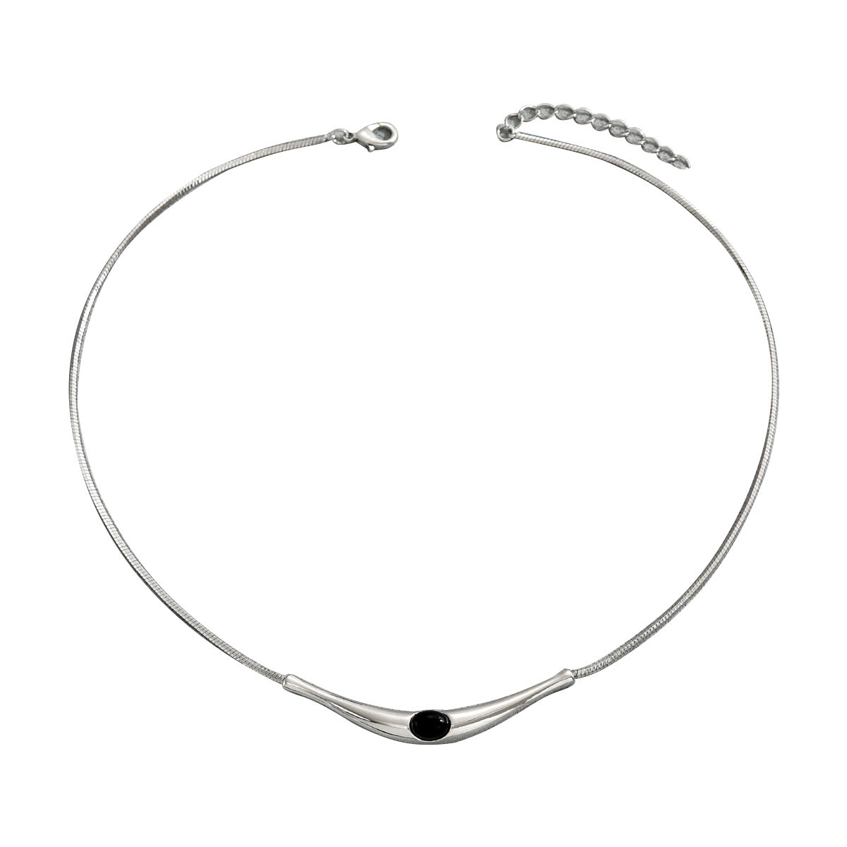 Collar colgante de luna creciente minimalista para mujer con incrustaciones de ágata negra en cadena de cobre