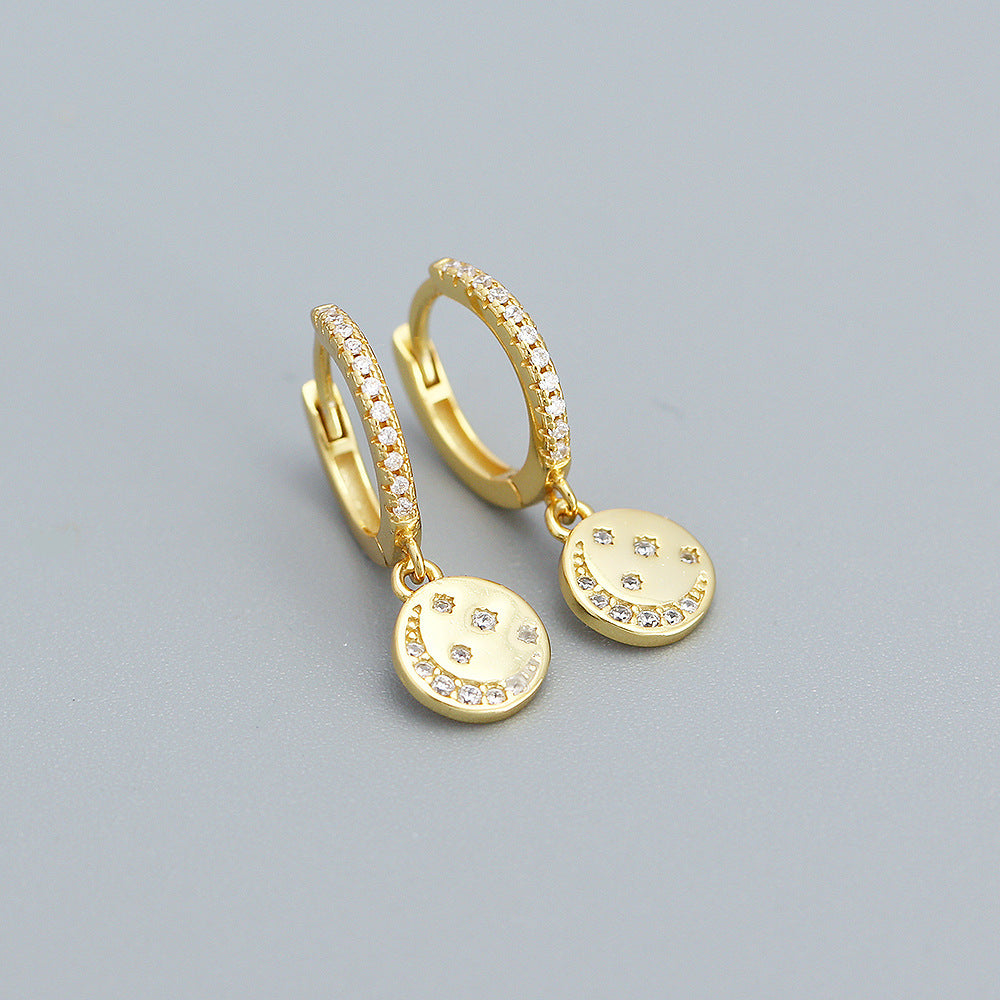 Eleganti orecchini a cerchio da donna in argento sterling 925 con stella, luna e zirconi cubici