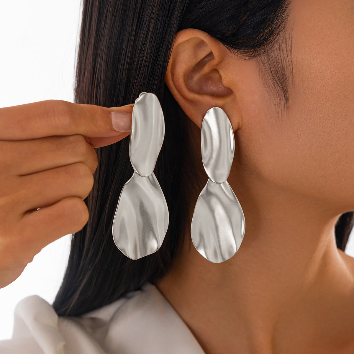 Minimalist Geometric Teardrop Dangle Earrings in Zinc Alloy with Matte Finish and Electroplated Surface for Women