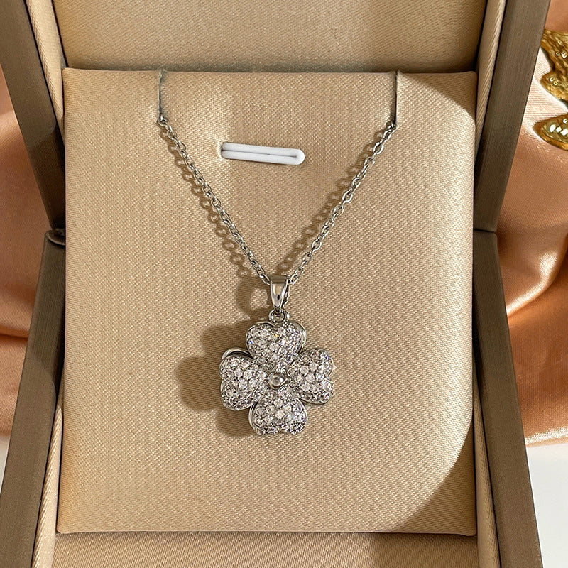 Minimalist Four-Leaf Clover Pendant Necklace in Titanium Steel with Gold Plating for Women and Men