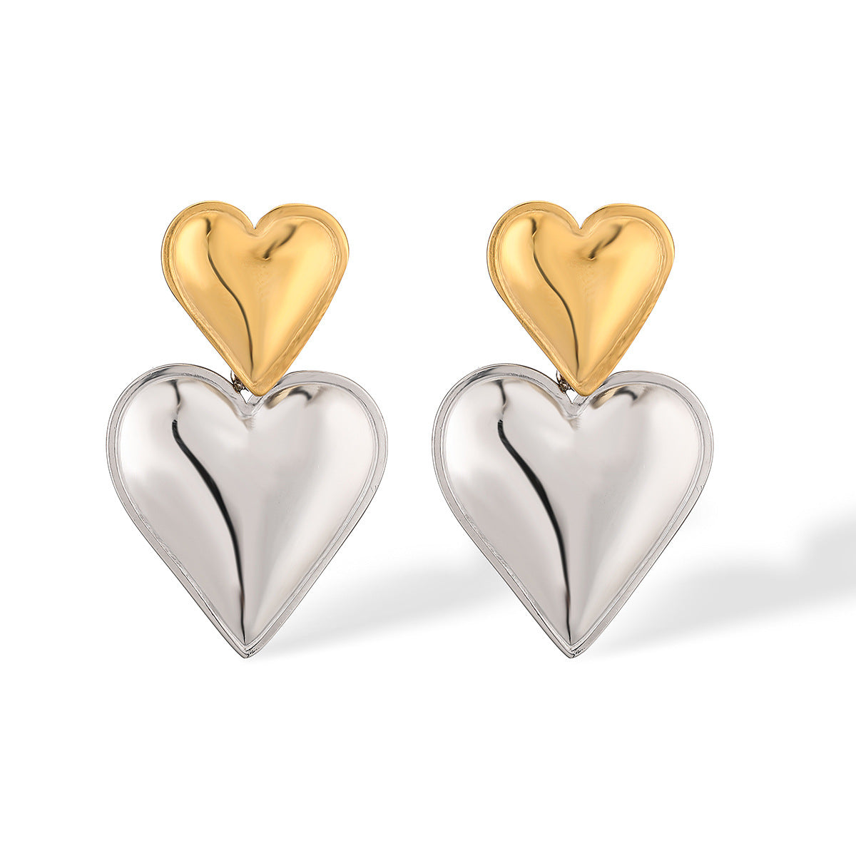 Minimalist Heart-Shaped Stainless Steel Earrings for Women with Contrasting Color Accent and Geometric Design