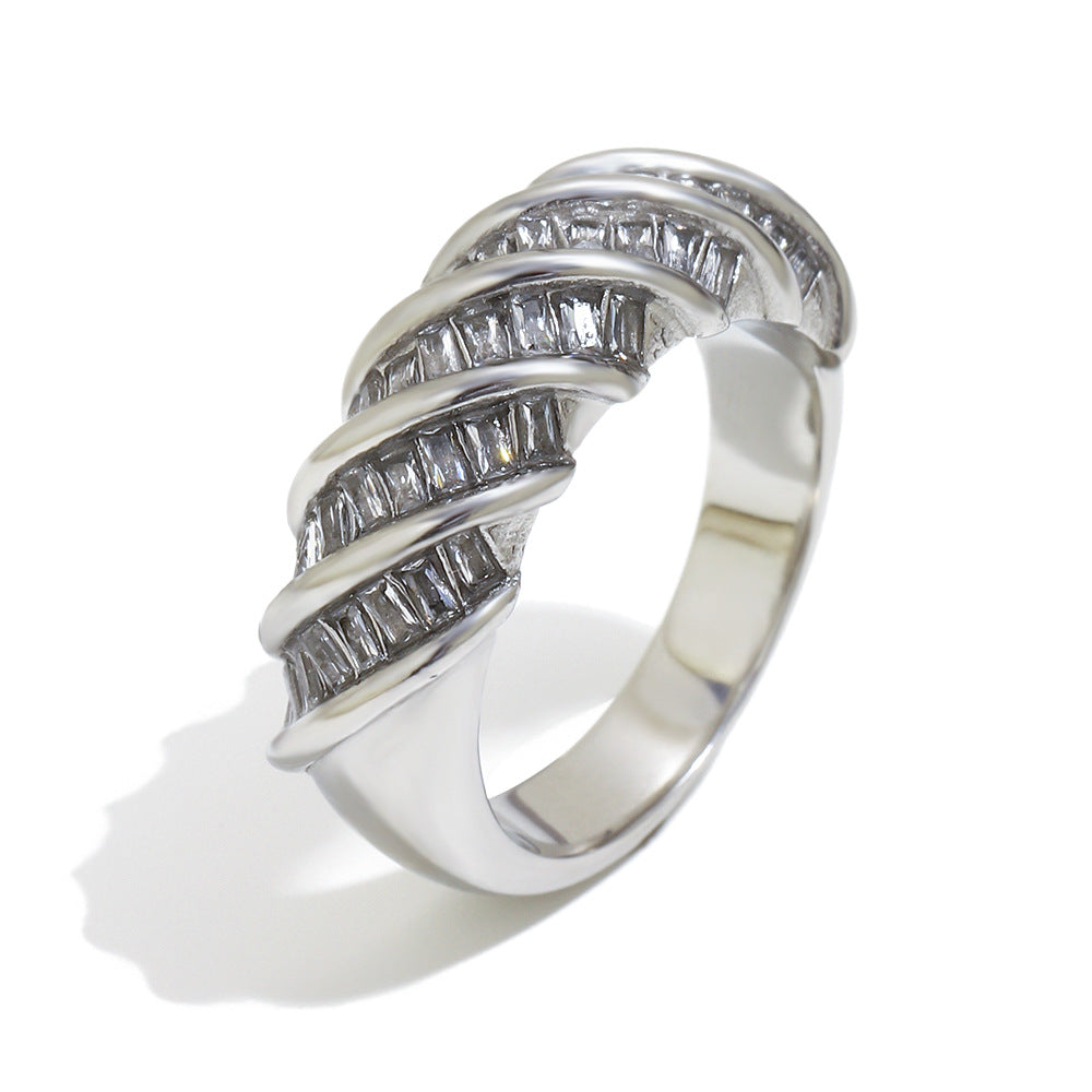 Minimalist Geometric Stainless Steel Ring with 18K Gold Plating and Twisted Rectangular Band for Women