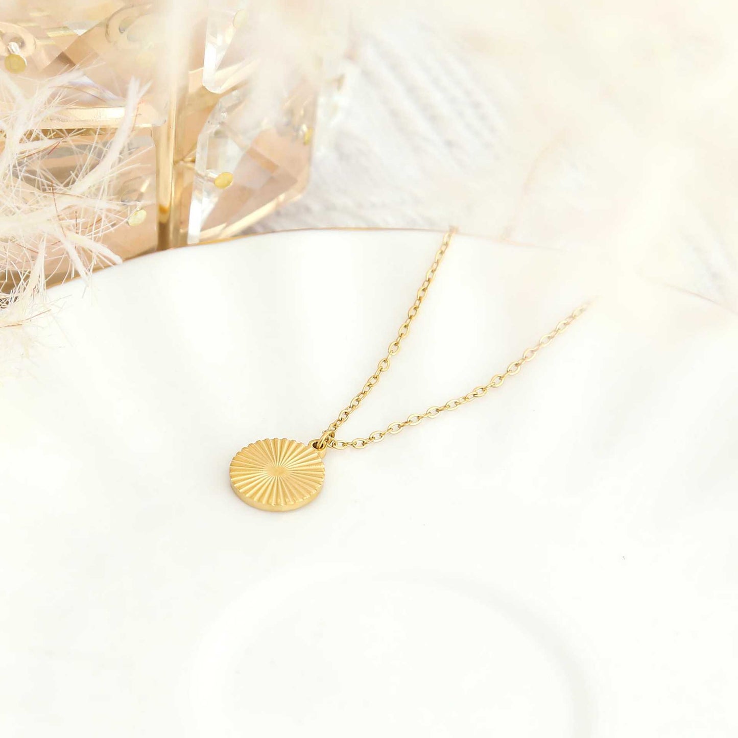 Natural Minimalist Geometric Stainless Steel and Titanium Steel Polished Sun Pendant Necklace for Women and Men