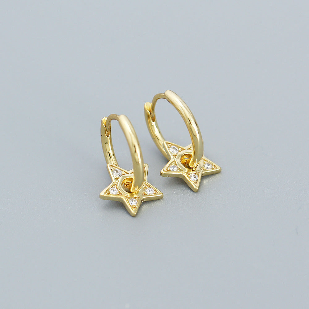 Minimalist Star-Shaped 925 Sterling Silver Stud Earrings with Rhinestone Inlay for Women