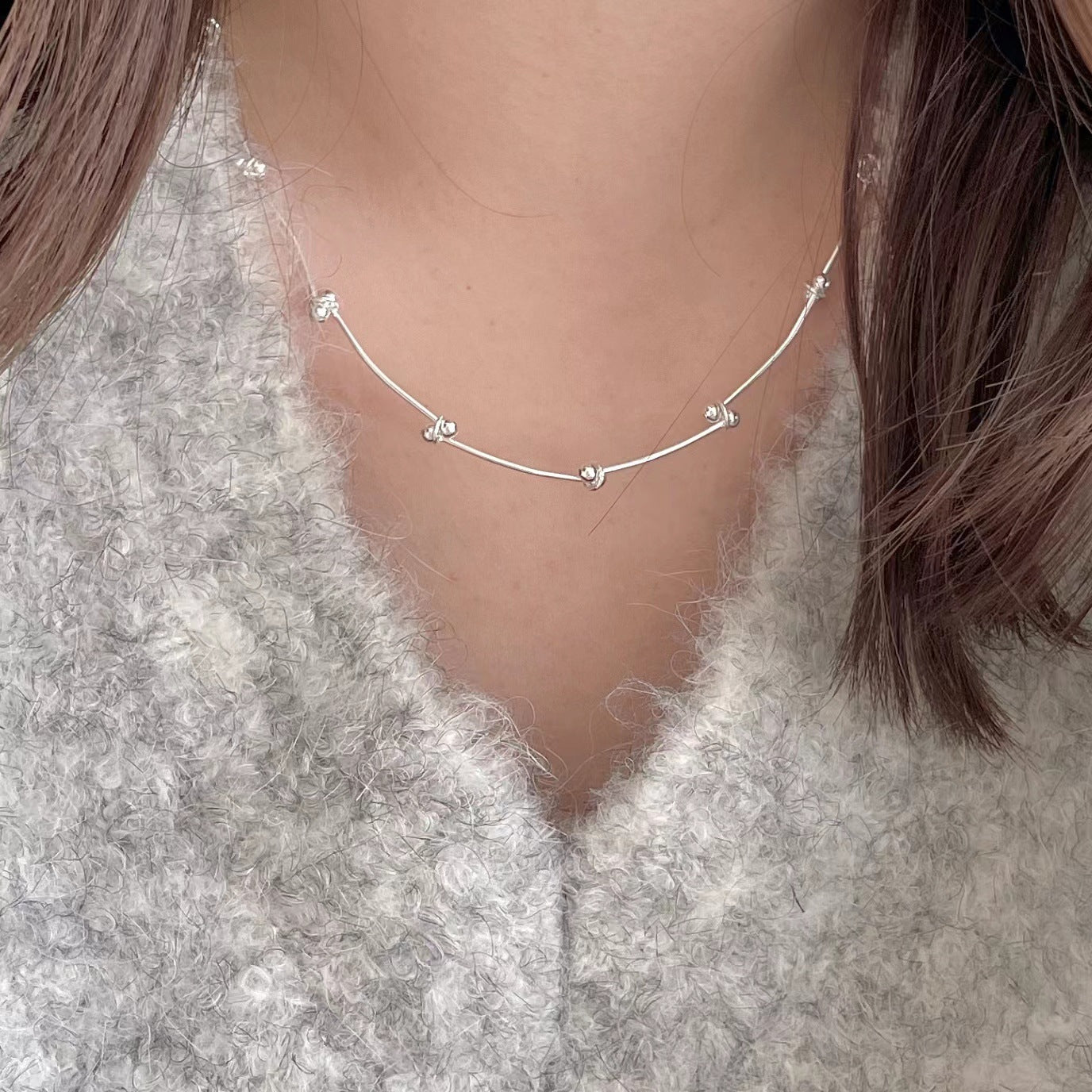 Minimalist Chic Silver Ball Necklace with Dual Round Pendant in 925 Sterling Silver for Women