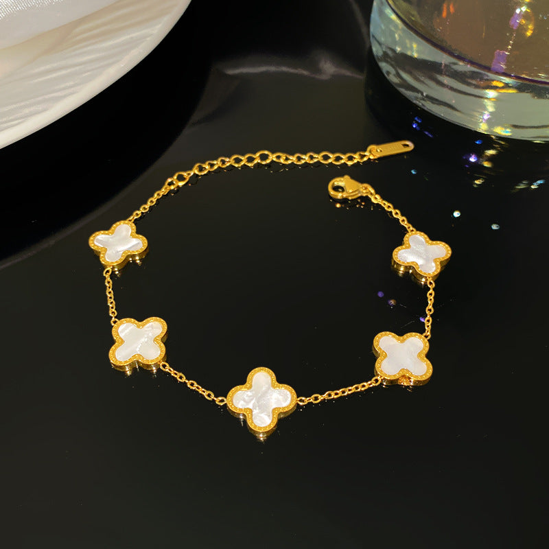 Minimalist Luxury Titanium Steel Plated Floral Bracelet