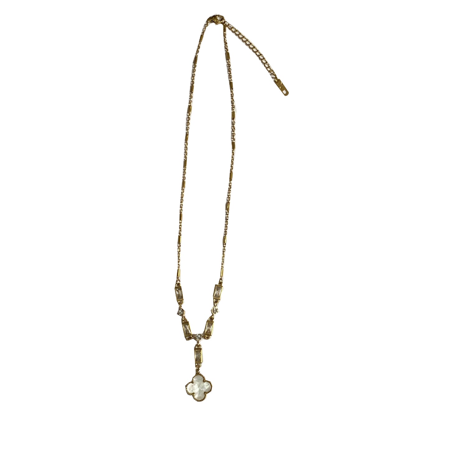 Minimalist Luxury Gold Plated Titanium Steel Four-Leaf Clover Cubic Zirconia Necklace for Unisex
