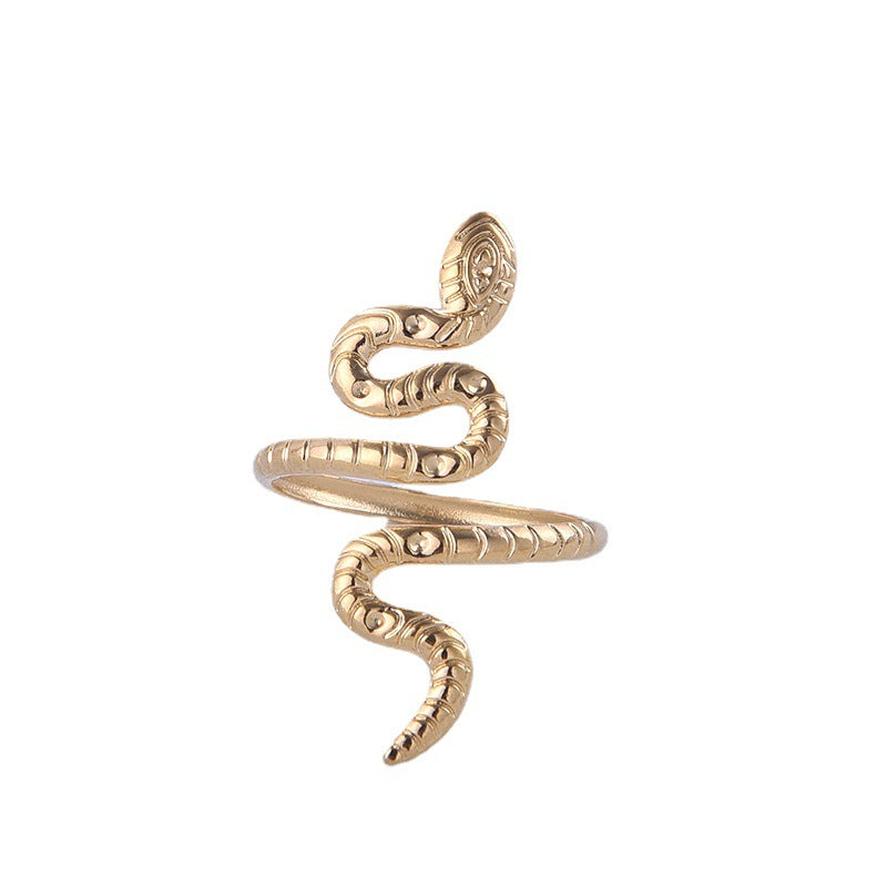 Personality Snake Shape Plated Titanium Steel Open Ring