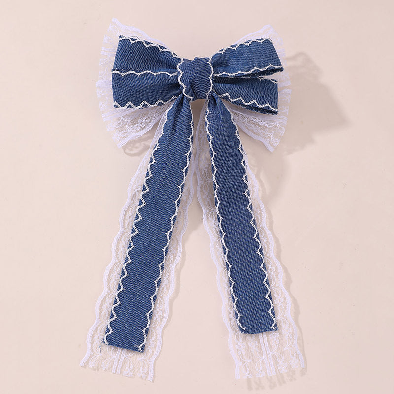 Dolce fermaglio per capelli a forma di fiocco con nastro blu e tessuto in tulle per bambine, fermaglio a molla in stile principessa