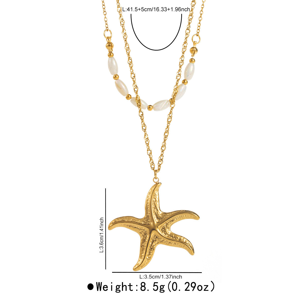 Collana con pendente a forma di stella marina vintage in acciaio inossidabile con catena a conchiglia da donna