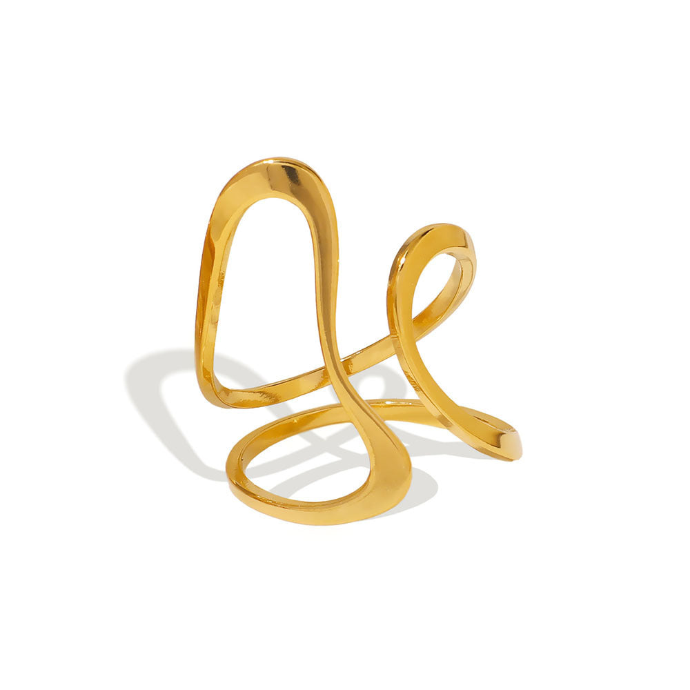 Asymmetrical Geometric Hollow Ring in Stainless Steel with 18K Gold Plating for Women and Men