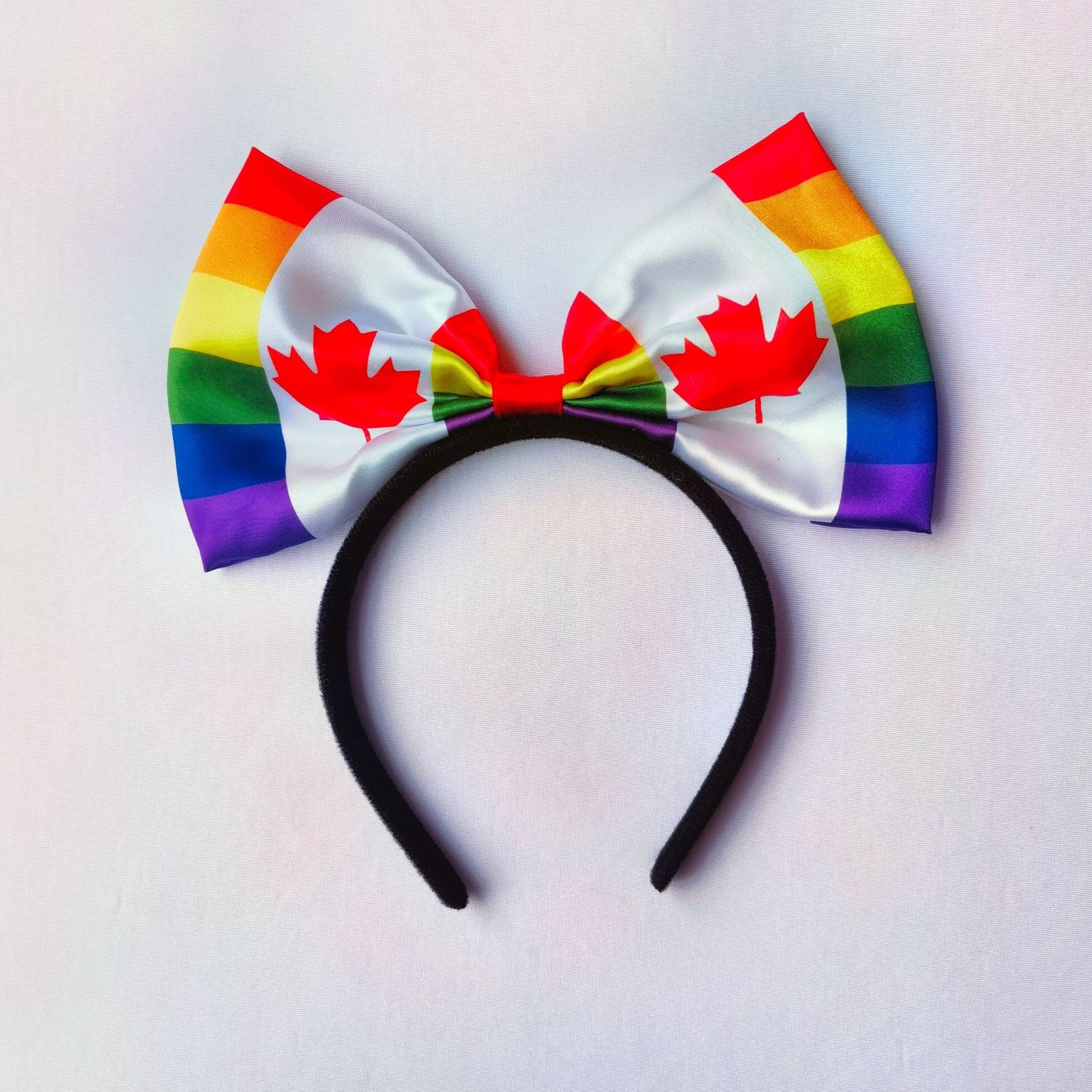 Canadian Flag Maple Leaf Rainbow Bow Headband Unisex Resin Hair Accessory for National Day Sports Events